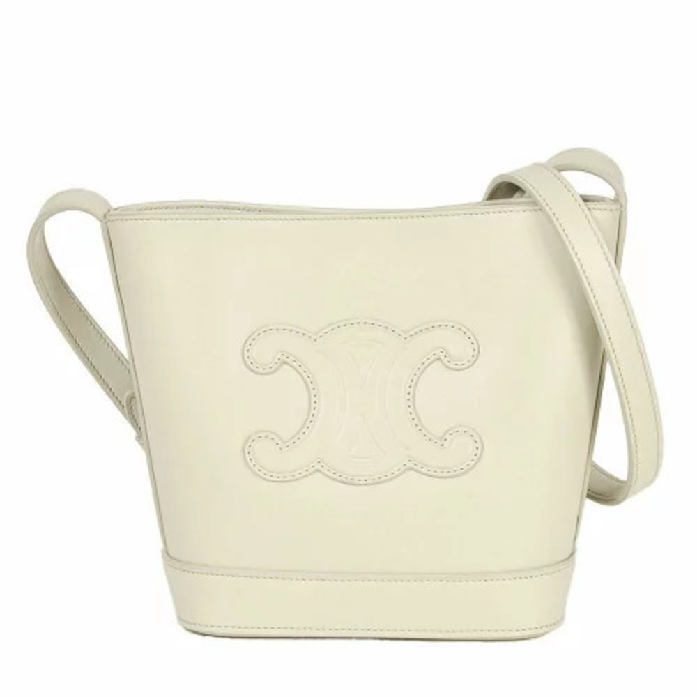 Celine Bucket Cuir Triomphe Shoulder Bag Calfskin White Chalk
